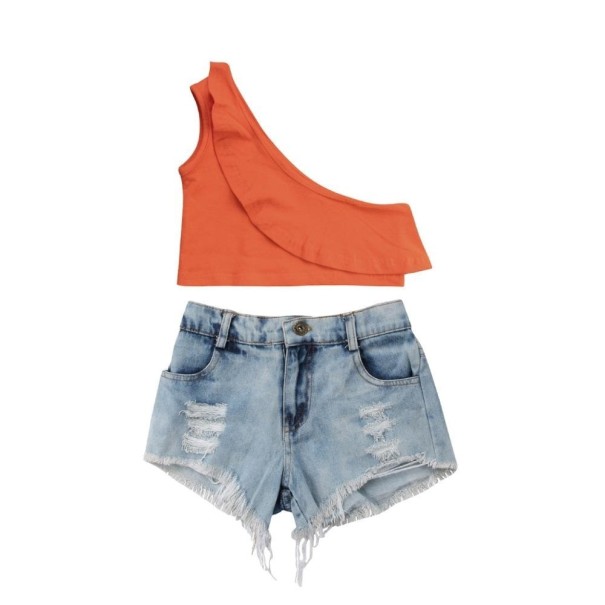 Pigetop og denimshorts L1405 1-2 år