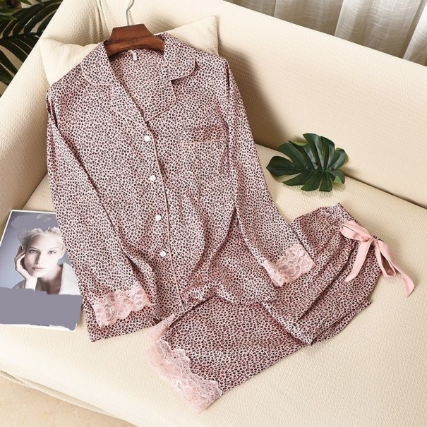 Pijama de leopardo para mujer P2680 rosa L