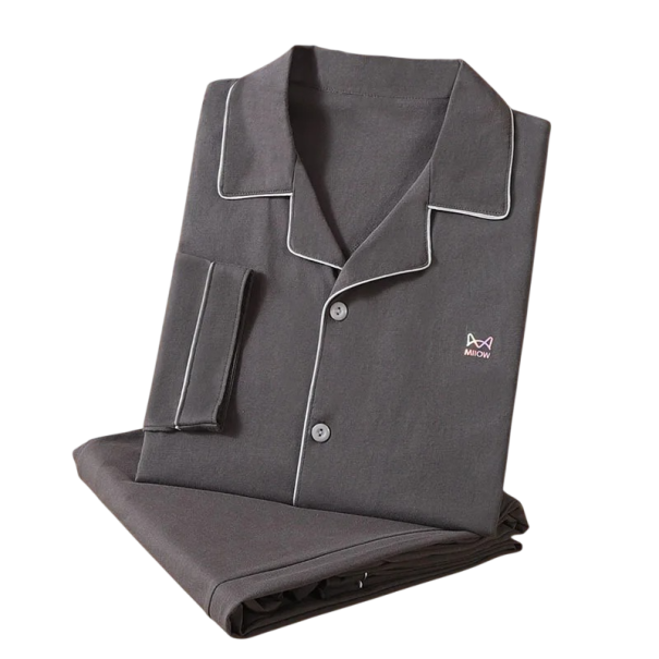 Pijama largo de hombre con botones y cuello de algodón corte cómodo y holgado para uso doméstico y dormir conjunto de pantalones gris oscuro M