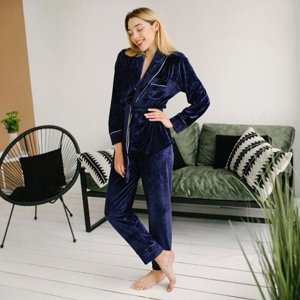 Pijamale calde de dama P2834 albastru inchis S