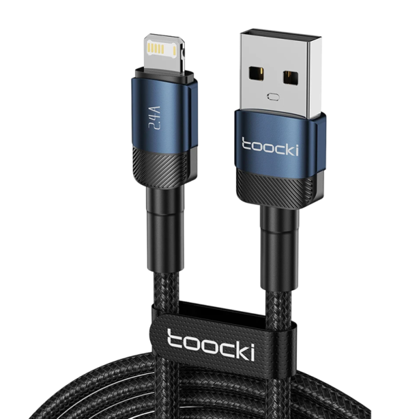 Pikalatauskaapeli 2m USB A - iPhone Lightning alumiininen datakaapeli 2.4A kaapeli iPhonen lataamiseen ja tietojen synkronointiin sininen