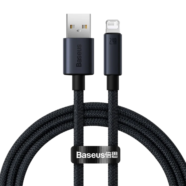 Pikalatauskaapeli USB A - Lightning 1 m musta 2.4A 480 Mbps kaapeli iPhonen nopeaan lataukseen ja tietojen synkronointiin ilman ylikuumenemista 1