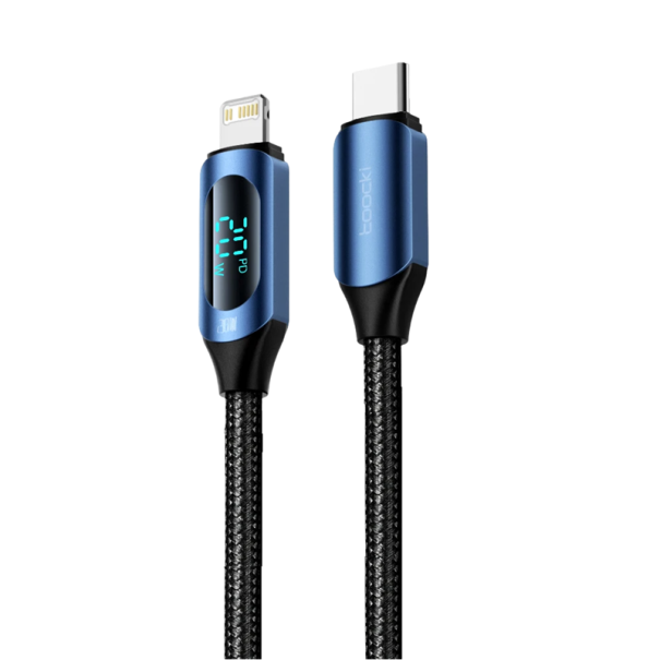 Pikalatauskaapeli USB-C - Lightning 2m LED-merkkivalolla 20W PD yhteensopiva iPhonen ja iPadin kanssa, nopea lataus, tiedonsiirto 480 Mbps sininen