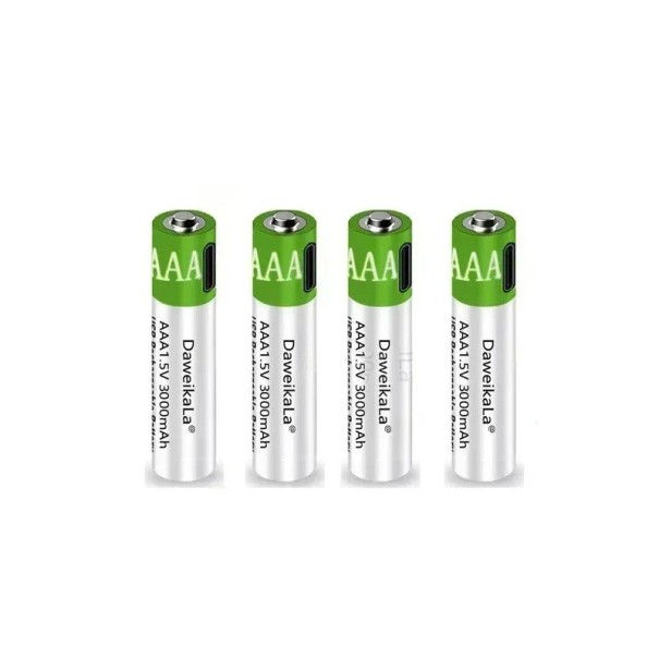 Pilas recargables USB AAA de 1,5 V y 3000 mAh de iones de litio (12 unidades) con cable USB-C para juguetes, ratones y controladores. Carga rápida 1