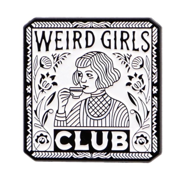 Pin broche Weird Girls Club aproximadamente 3,1 x 3,2 cm pin de solapa en blanco y negro accesorio para ropa mochila joyería de moda regalo 1