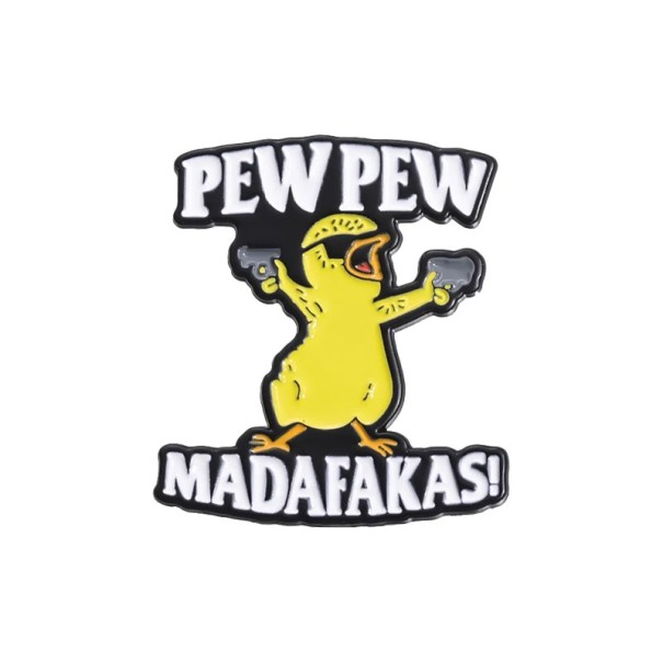 Pin broszka Pew Pew Madafakas kurczak około 3,5 x 3,1 cm metalowy kolorowy znaczek na plecak odzież torbę zabawny dodatek 1