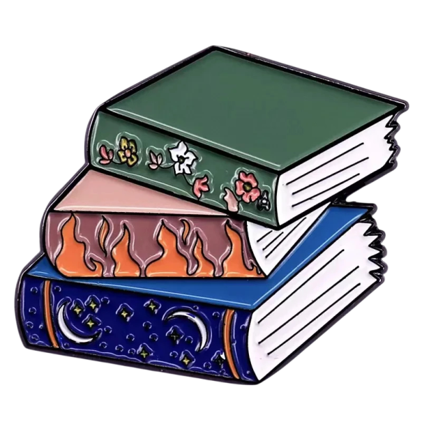 Pin de metal en forma de pila de libros con motivos decorativos pin metálico insignia colorida para ropa mochila bolsa diseño bibliotecario con ilustración de libros 1