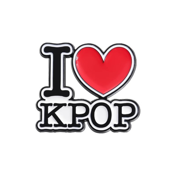 Pin émaillé I love K-pop cœur 2,6 × 3 cm broche en métal noir blanc rouge badge pour sac à dos revers vêtements accessoire pour fans 1