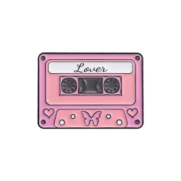 Pin esmaltado de cassete musical Lover aproximadamente 2,8 × 2 cm broche metálico rosa retro distintivo para lapela mochila bolsa roupa 1
