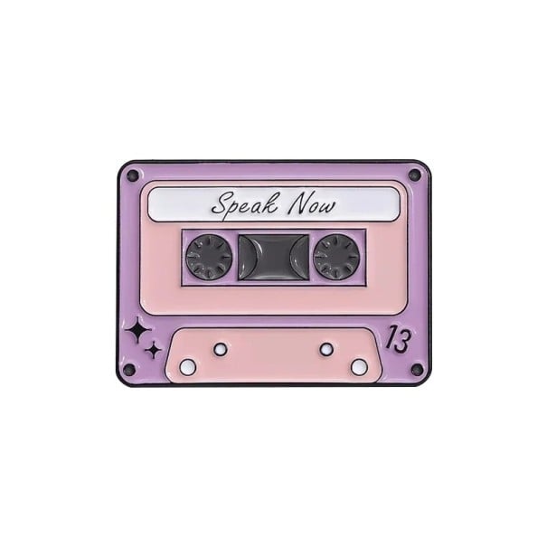 Pin esmaltado de cassette musical Speak Now aproximadamente 2,8 × 2 cm broche metálico rosa-violeta insignia retro para solapa mochila bolso ropa 1