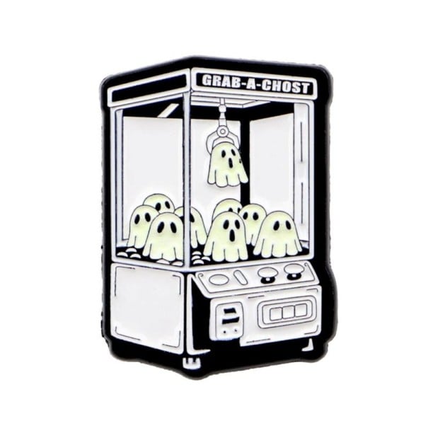 Pin esmaltado de máquina de jogos com fantasmas aproximadamente 2,3 × 3,2 cm motivo desenhado em preto e branco emblema para mochila lapela roupa 1