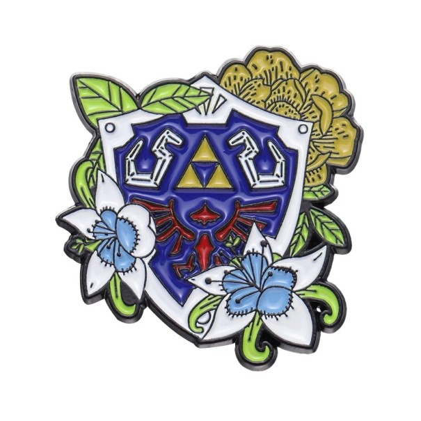 Pin esmaltado en forma de escudo con motivo floral aproximadamente 2,5 x 2,8 cm insignia metálica multicolor para solapa mochila camiseta accesorio 1