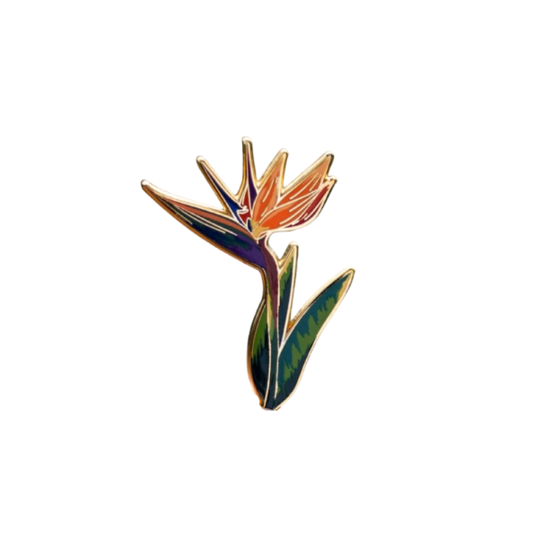 Pin smaltat cu floare exotică și frunze broșă botanică verde portocalie violetă insignă metalică accesoriu pentru rucsac rever îmbrăcăminte 1