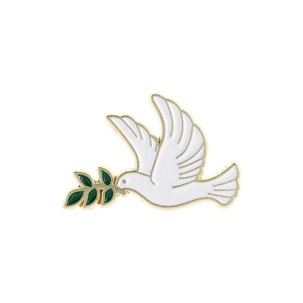 Pin smaltat cu porumbel și ramură de măslin cca 2 × 3 cm broșă metalică motiv alb-verde insignă pentru reverul îmbrăcămintei accesoriu 1