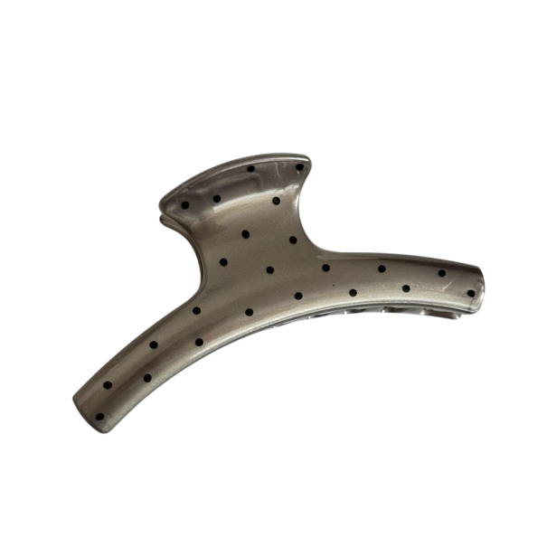 Pince à cheveux large à pois en arc 11,7 x 5,5 cm Système de fixation pour cheveux décoratif pour femmes Grande pince décorative prise solide gris