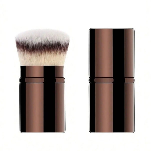 Pinceau de maquillage professionnel rétractable 6,5 x 3,2 cm, pinceau blush, fond de teint, poudre libre, pinceau cosmétique en fibre de laine ultra 1