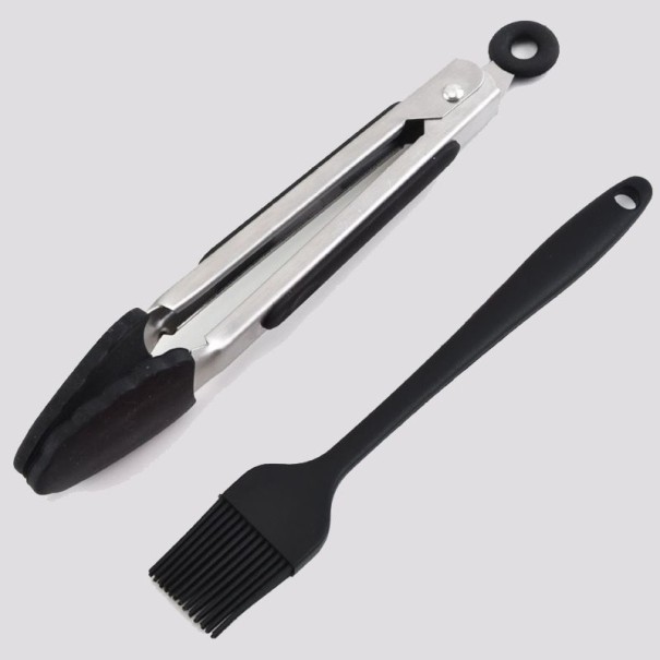 Pinces de cuisine avec pinceau 2 pcs noir