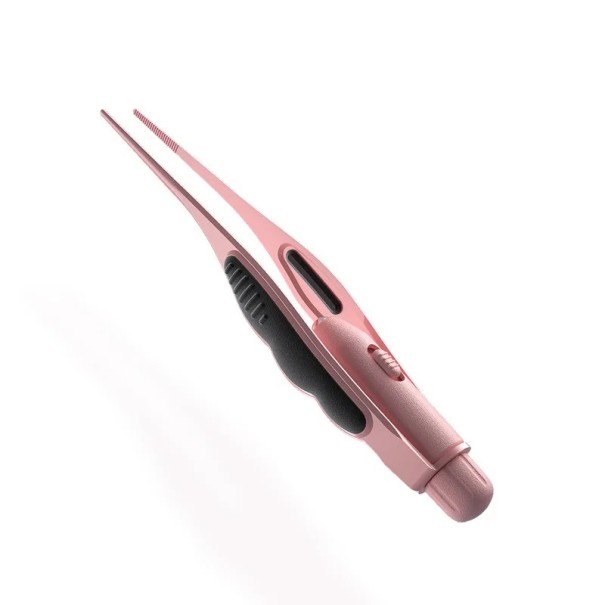Pincett med LED-ljus för öronrengöring Pincett i rostfritt stål Lämplig för barn 12,6 x 2 cm rosa