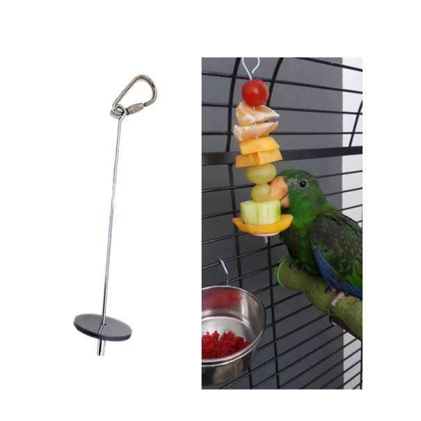 Pincho colgante de alimento de acero inoxidable 15 cm para loros comedero para jaula con base de 3 cm soporte resistente para frutas y verduras 1