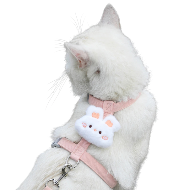 Pink Harness for Cats with Leash and Plush Bunny Adjustable Chest Strap and Metal Ring for Cats Weighing 1.5-3 kg 1