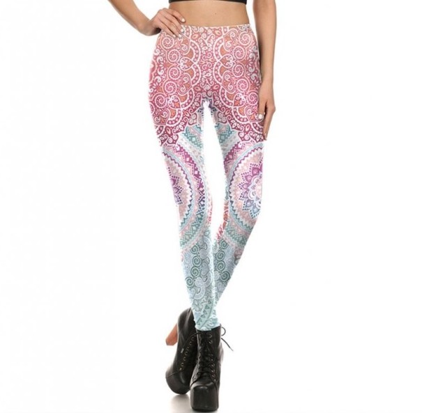 Pink leggings med mandalaprint til kvinder L