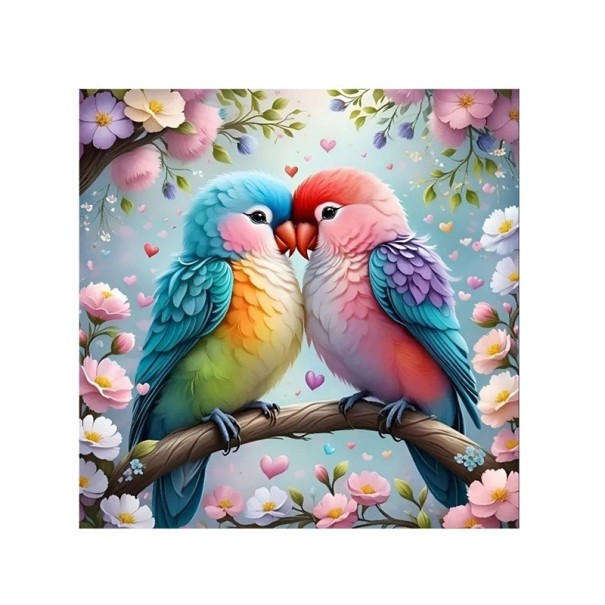 Pintura de diamante 5D de 20 x 20 cm con diseño de loros en una rama, con diamantes de imitación cuadrados, para decoración de pared, con flores, hecha a mano. 1