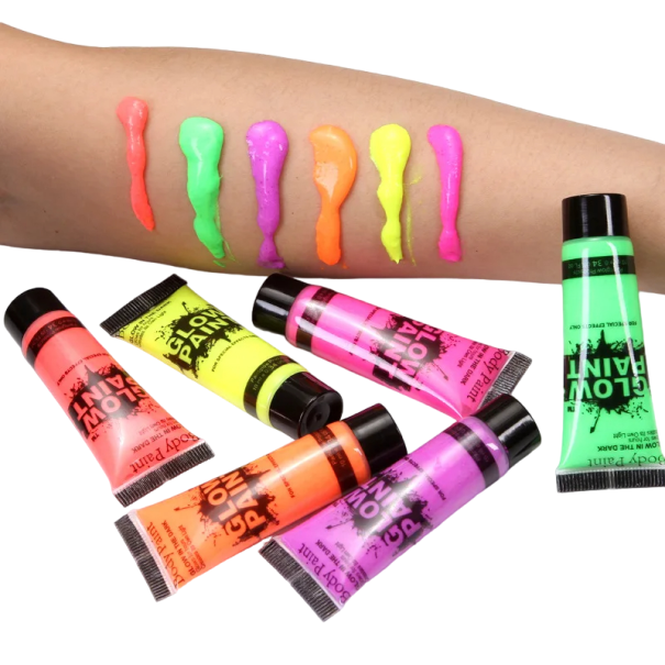 Pinturas para rostro y cuerpo que brillan con luz ultravioleta Pinturas de neón profesionales Juego de 6 pinturas faciales de 25 ml Maquillaje 1