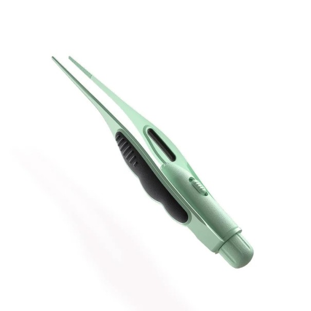 Pinzas con luz LED para limpieza de oídos Pinzas de acero inoxidable Aptas para niños 12,6 x 2 cm verde