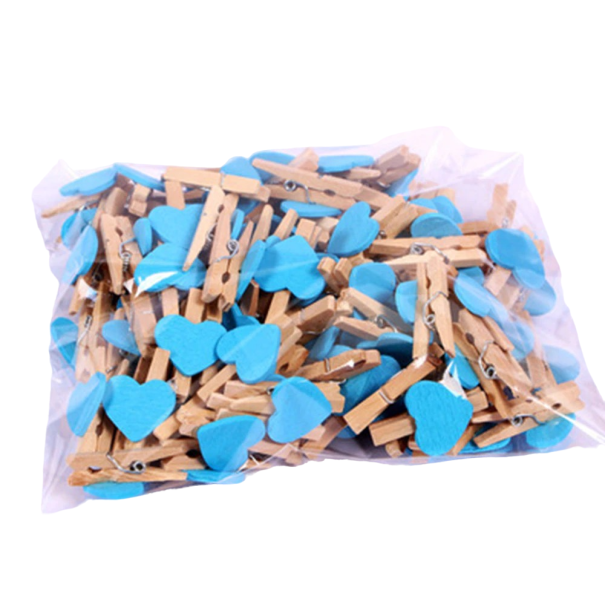 Pinzas para ropa con corazón 50 uds. azul claro