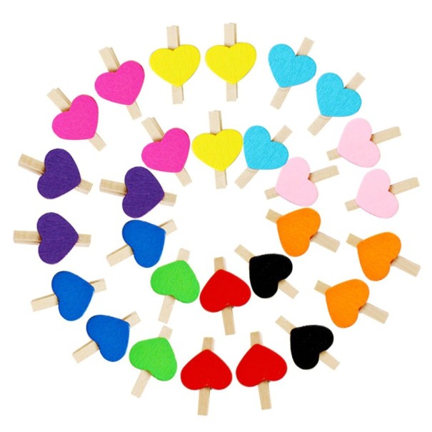 Pinzas para ropa con corazón 50 uds. multicolor