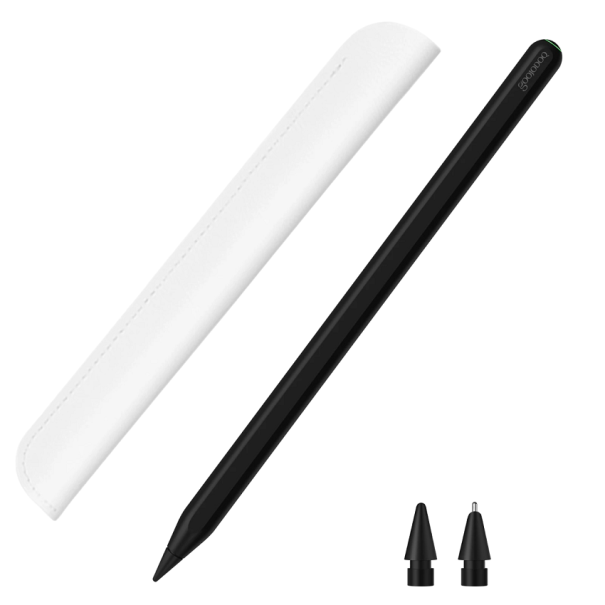 Pióro dotykowe do iPada Touch Stylus z bezprzewodowym ładowaniem Magnetyczny rysik dotykowy z dwiema wymiennymi końcówkami i wskaźnikiem LED baterii na obudowie Zgodny z Apple czarny