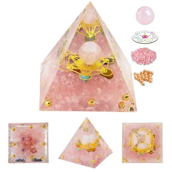 Piramidă de cristal 5x5 cm cu cuarț roz Piramidă chakra roz Iubire și energie a inimii Sănătatea inimii Armonie emoțională 1