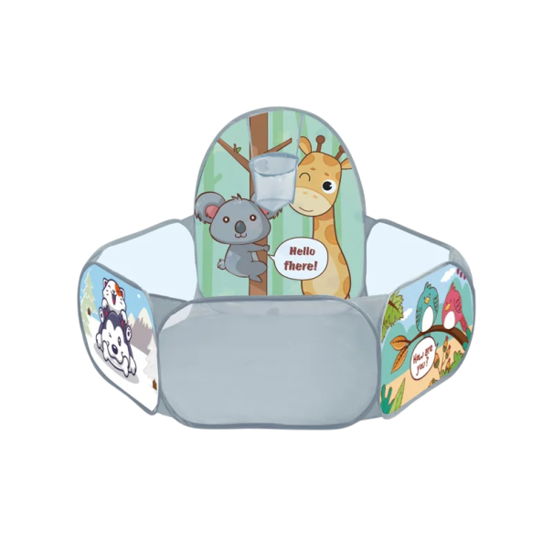 Piscina 1,2 m con cestino Motivo giraffa e koala Tendone per bambini Recinto PVC Giocattolo da interno ed esterno Fossa per palline Montessori Senza palline Spazio gioco 1