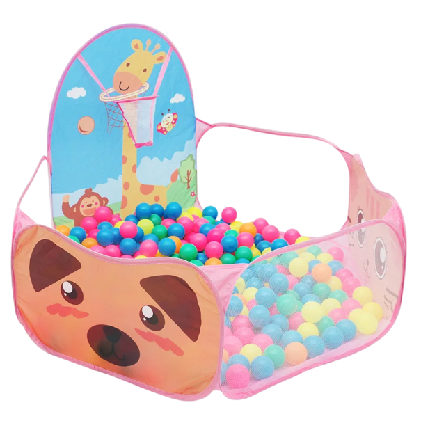Piscina rosa 1,2 m senza palline con cestino Motivo giraffa Pannello da gioco per bambini PVC Fossa di palline Tenda interna Giocattolo da esterno Spazio per giocare 1