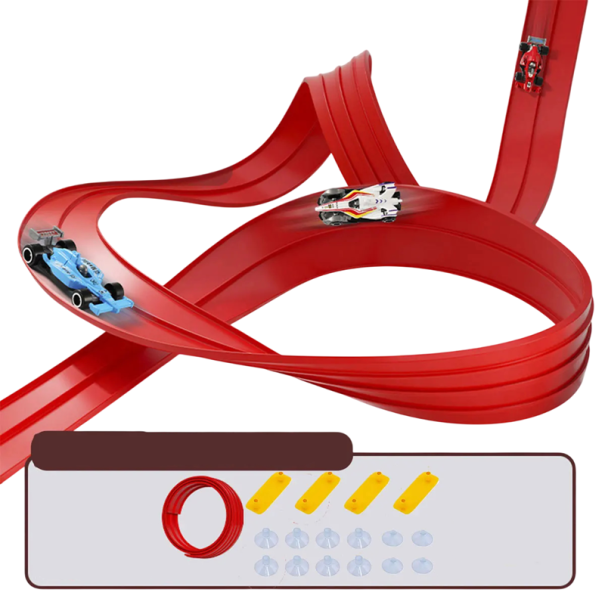 Pista de carreras flexible para niños de 4m con ventosas y 4 coches de colores aleatorios Juguete interactivo para niños rojo
