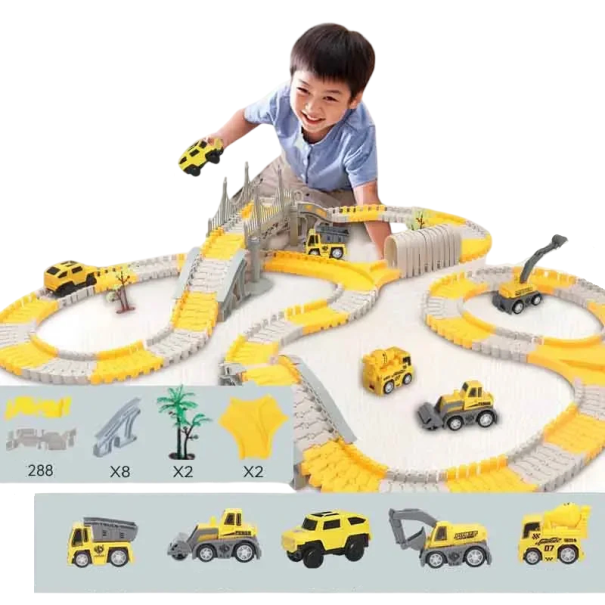 Pista de Corrida Infantil Montável 334 peças Pista de Plástico para Crianças Pista de Corrida Dobrável com Acessórios Pista Divertida para Rapazes e Raparigas 1