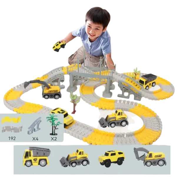 Pista per auto per bambini 222 pezzi Pista in plastica per bambini Pista da corsa pieghevole Giocattoli per ragazzi e ragazze Pista divertente 1