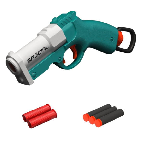 Pistol Airsoft Pistol pentru copii 21 cm Jucărie din plastic pentru băieți 3 gloanțe moi 2 proiectile Tragere în siguranță Joacă distractivă turcoaz