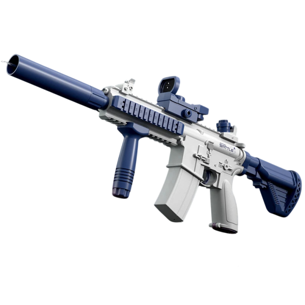 Pistol cu apă electric lung 62 cm cu amortizor, mâner, ochi și rezervor de apă Baterie reîncărcabilă Cablu USB albastru
