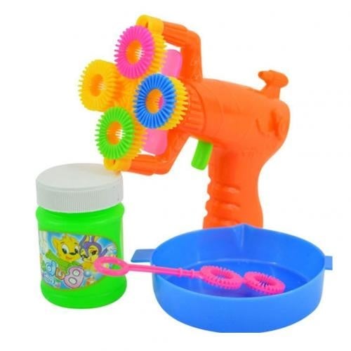 Pistol cu bule pe baterii cu inele colorate Jucărie din plastic pentru distracție în aer liber Dimensiuni 12 x 8,5 cm Alimentare 2x AA 1