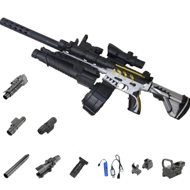 Pistol electric airsoft pentru gloanțe cu gel 85 cm Pistol pentru copii cu ochire, amortizor de zgomot, lanternă, vizor cu infraroșu alb