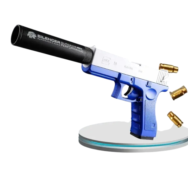 Pistola airsoft manual con silenciador - Arma segura para niños y adultos, 10 balas blandas, ideal para entrenamiento de precisión y diversión azul