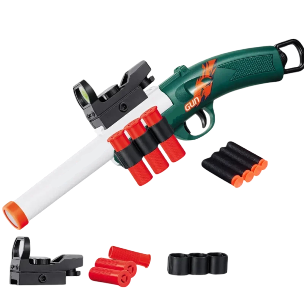 Pistola Airsoft per Bambini 36 cm Giocattolo di Plastica con Mirino 10 Proiettili Morbidi 3 Proiettili Portacaricatore verde