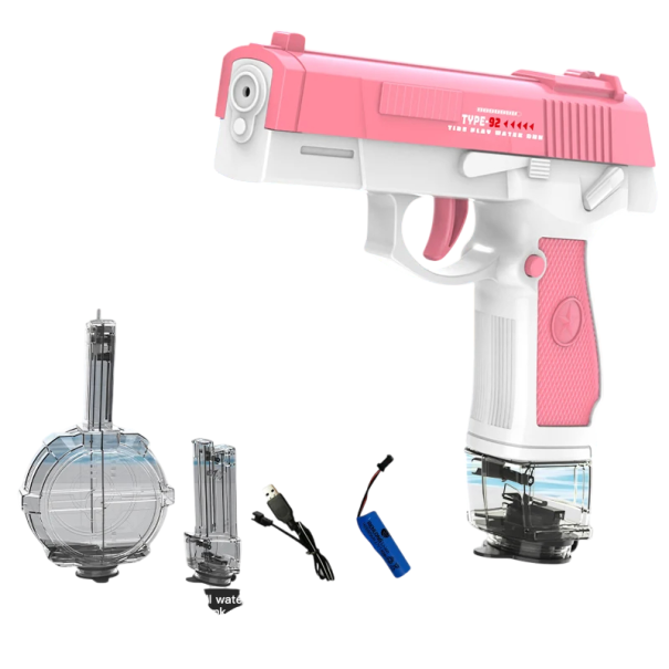 Pistola de água elétrica Arma infantil recarregável Pequeno e grande reservatório de água Cabo USB Brinquedo de verão para o jardim e piscina rosa