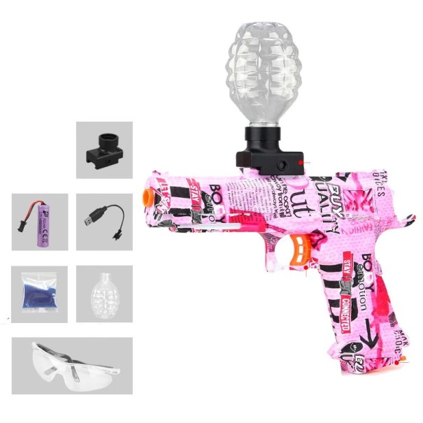 Pistola de bolas de gel eléctrica 7-8mm para niños Glock con cargador gafas protectoras alcance de carga USB 15m rosa