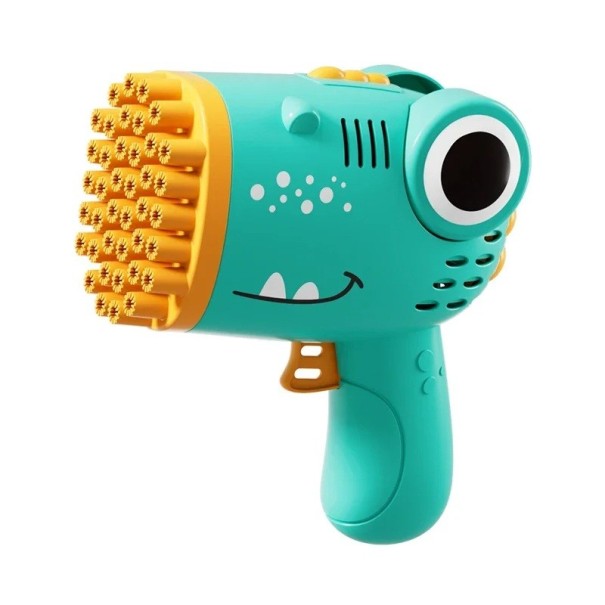 Pistola de bolhas dinossauro para crianças 40 orifícios Pistola elétrica de bolhas para jogos ao ar livre e festas presente para crianças verde