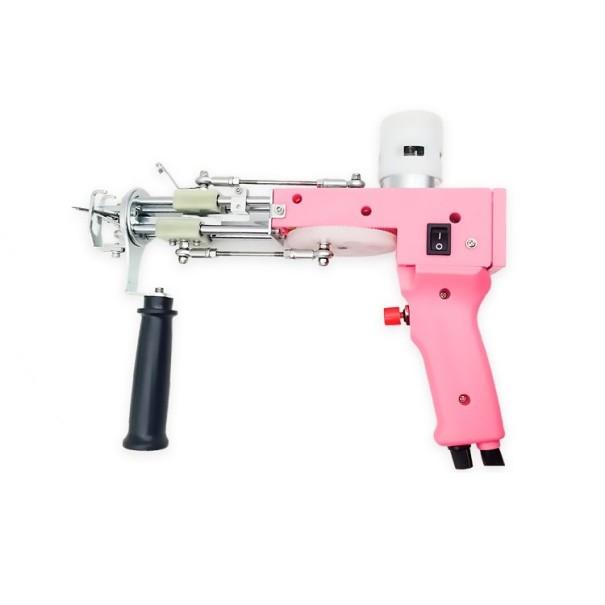 Pistola de bordar eléctrica Pistola para hacer mechones de alfombras Máquina flocadora eléctrica para tejer alfombras Pistola flocadora con longitud de pelo ajustable 10 - 19 mm rosa