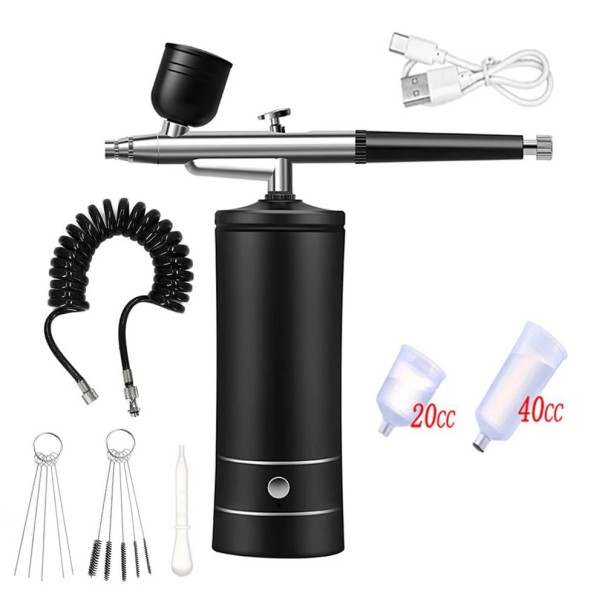 Pistola de pintura mini a bateria com compressor USB recarregável 20cc 40cc elétrica para pintura de modelos oficina garagem hobby preto