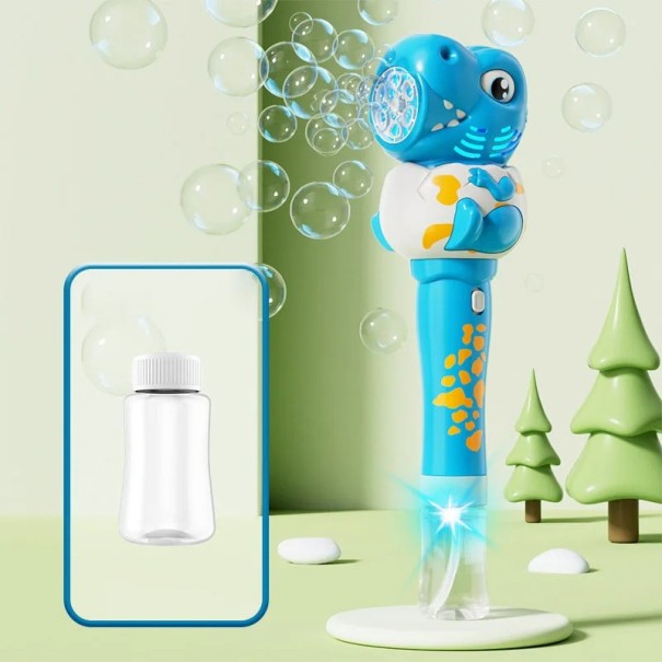 Pistola eléctrica de bolhas de sabão em forma de dinossauro com múltiplos canos Produção automática de bolhas azul