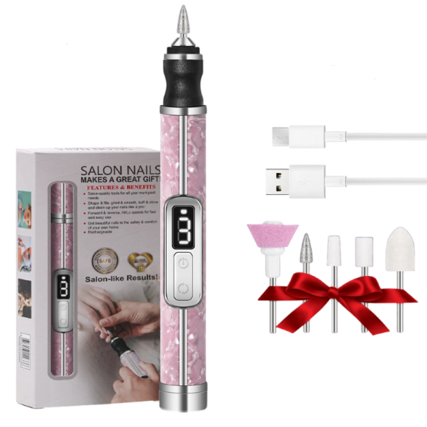 Pistolă electrică portabilă pentru unghii 20000 rot/min cu 4 viteze, încărcare USB și display LED pentru manichiură, pedichiură și polizare roz